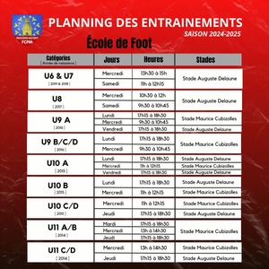 Planning des entrainements de U6 à U11