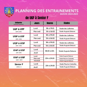 Planning des entrainements de la section féminine