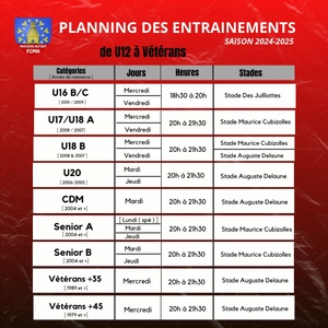 Planning des entrainements de U16B à Vétérans